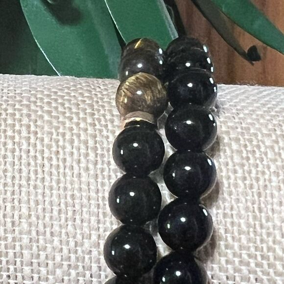 NWT Tiger's Eye and Black Bead 2 Stretch Bracelets #JW7 - Picture 5 of 8